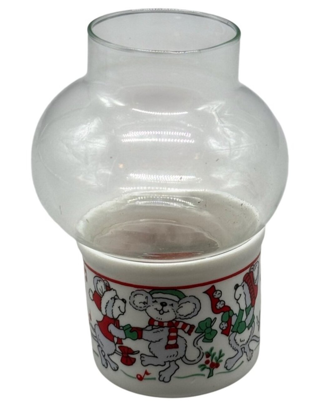 Vintage Glass & Ceramic Christmas Mouse Tealight Holder Readers Digest READ
